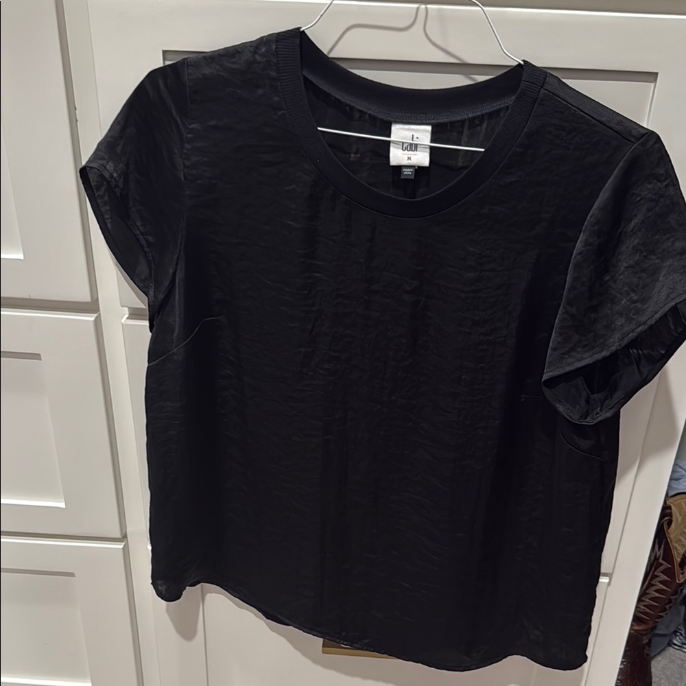 Cabi Black Boxy Cap Sleeve Tee